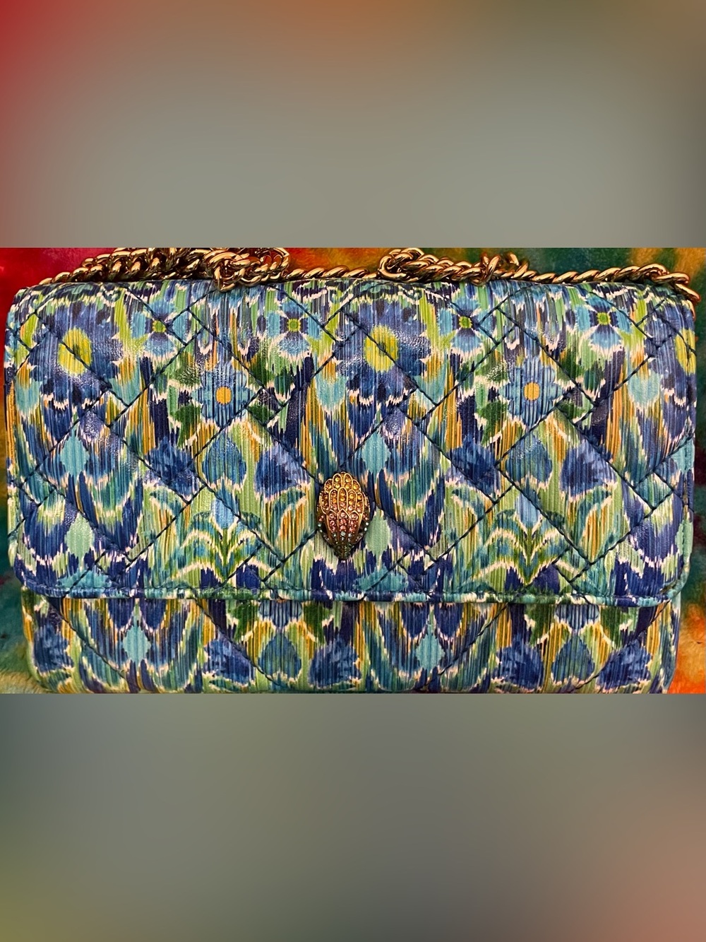 Kurt Geiger Quilted Floral Chain Shoulder Bag in Blue-Green